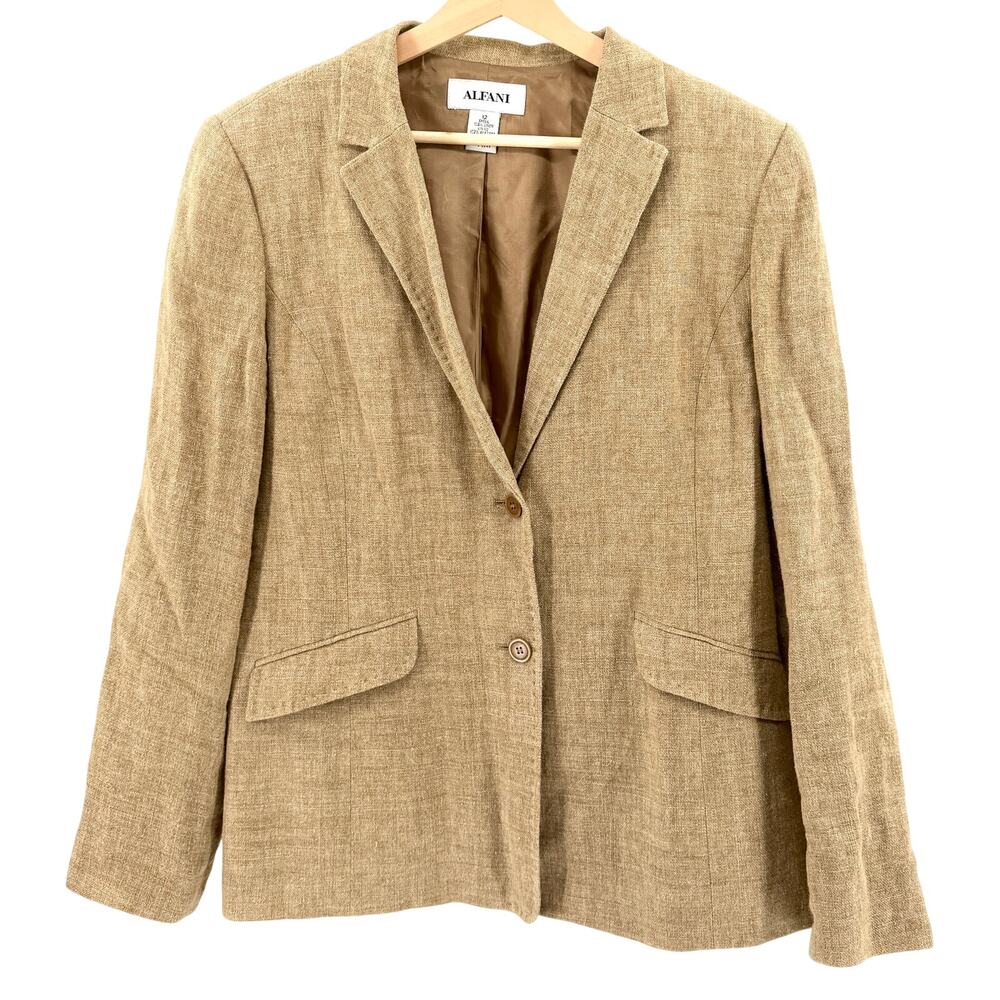 Vintage Y2K Alfani Khaki 100% Linen Fitted Blazer Jacket